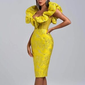 Elegant Yellow Ruffle Dress